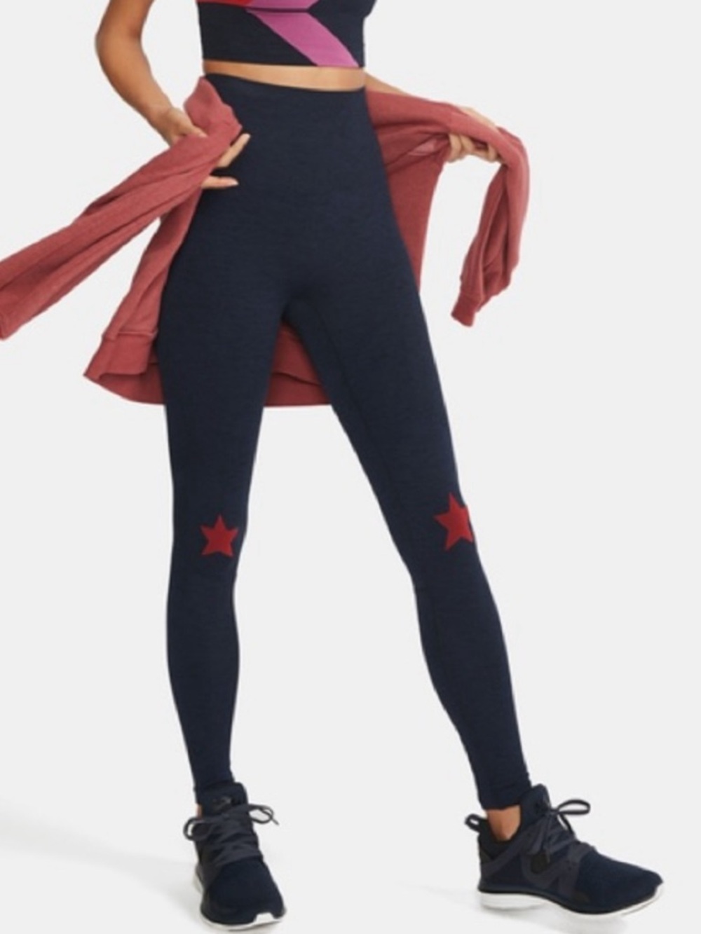 High-Waist Navy Star Knee Leggings - Unbranded